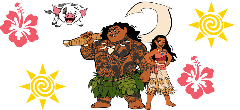 Disney Moana Maui Character UV DTF Cup Decal Design for 16oz Libbey Glass KA-7249