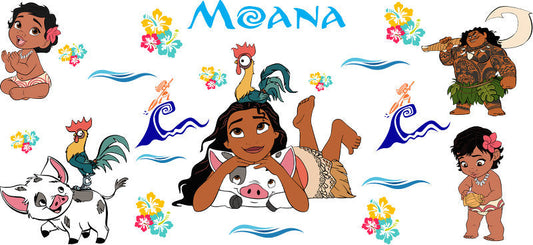 Disney Moana Ocean Adventure UV DTF Cup Wrap Design for 16oz Libbey Glass KA-7250