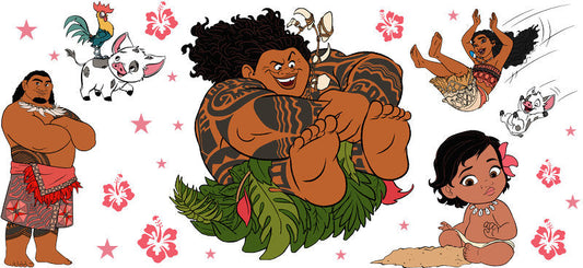 Disney Moana Maui Friends UV DTF Cup Decal Design for 16oz Libbey Glass KA-7252