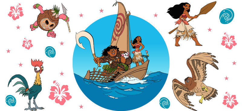 Disney Moana Sailing Adventure UV DTF Cup Wrap Design for 16oz Libbey Glass KA-7253