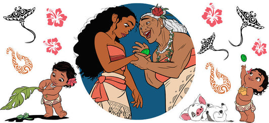 Disney Moana Family Scene UV DTF Cup Decal Design for 16oz Libbey Glass KA-7255