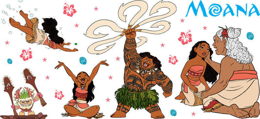 Disney Moana Adventure Scene UV DTF Cup Wrap Design for 16oz Libbey Glass KA-7256