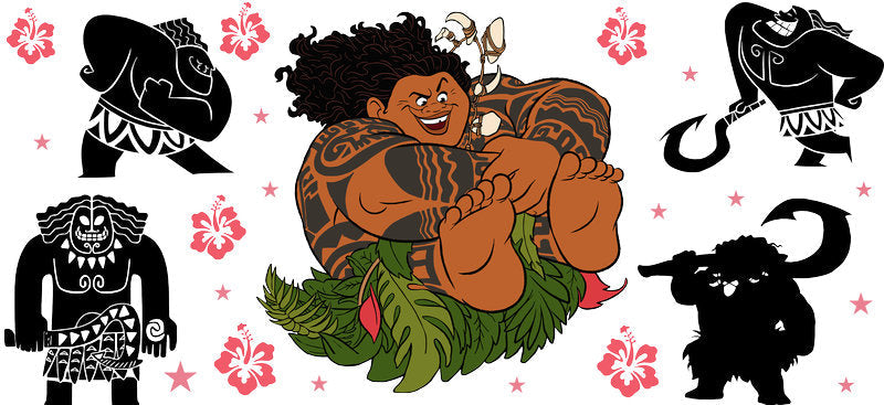 Disney Moana Maui Character UV DTF Tumbler Wrap Design for 16oz Libbey Glass KA-7260