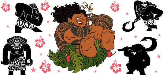 Disney Moana Maui Character UV DTF Tumbler Wrap Design for 16oz Libbey Glass KA-7260