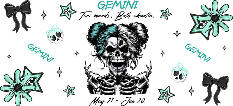 Gemini Zodiac UV DTF Tumbler Wrap Design for 16oz Libbey Glass KA-7273