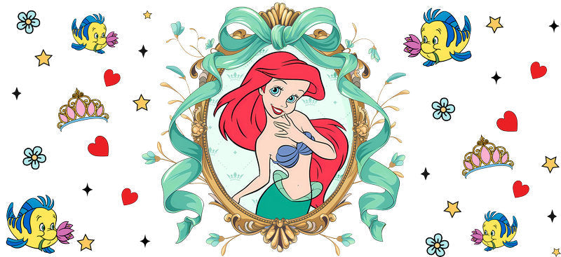 Disney Ariel Princess UV DTF Tumbler Wrap Design for 16oz Libbey Glass KA-7282