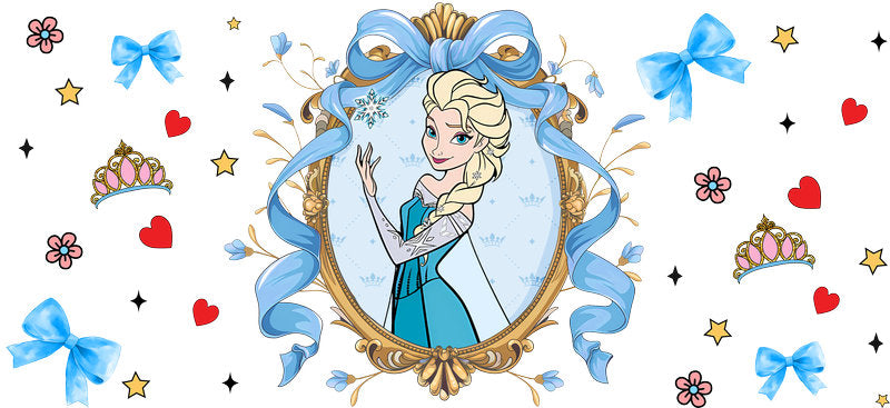 Disney Elsa Princess UV DTF Cup Wrap Design for 16oz Libbey Glass KA-7284