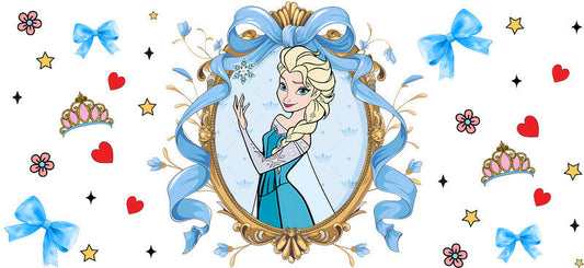 Disney Elsa Princess UV DTF Cup Wrap Design for 16oz Libbey Glass KA-7284