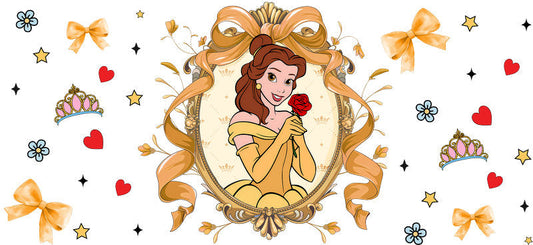 Disney Belle Princess UV DTF Cup Wrap Design for 16oz Libbey Glass KA-7287