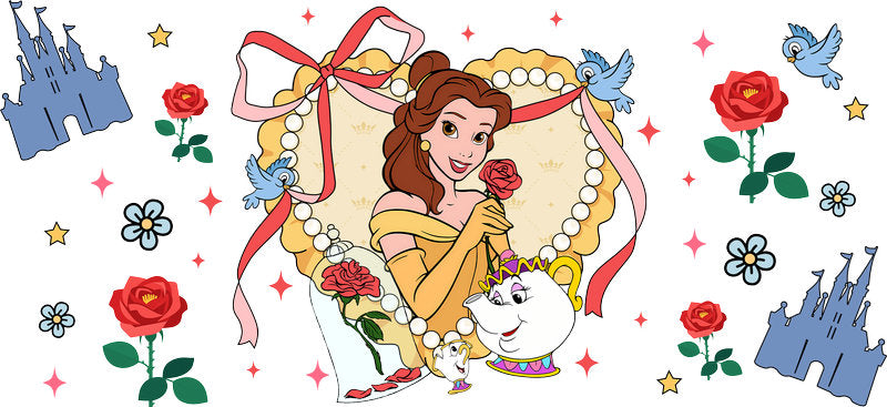 Disney Belle Rose UV DTF Tumbler Wrap Design for 16oz Libbey Glass KA-7294