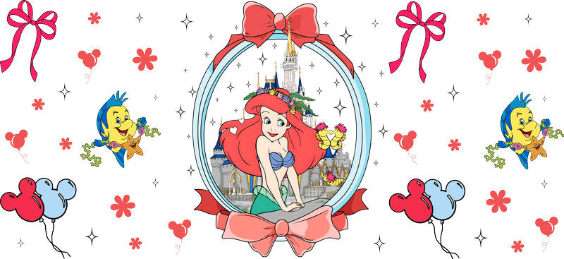 Disney Ariel Princess UV DTF Cup Decal Design for 16oz Libbey Glass KA-7298