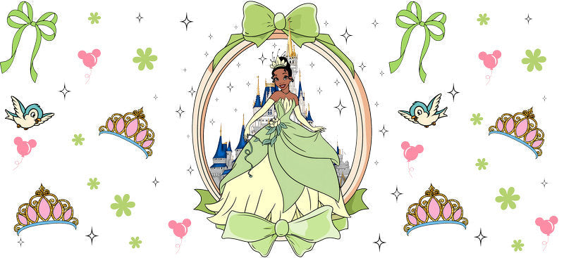 Disney Tiana Princess UV DTF Cup Decal Design for 16oz Libbey Glass KA-7304