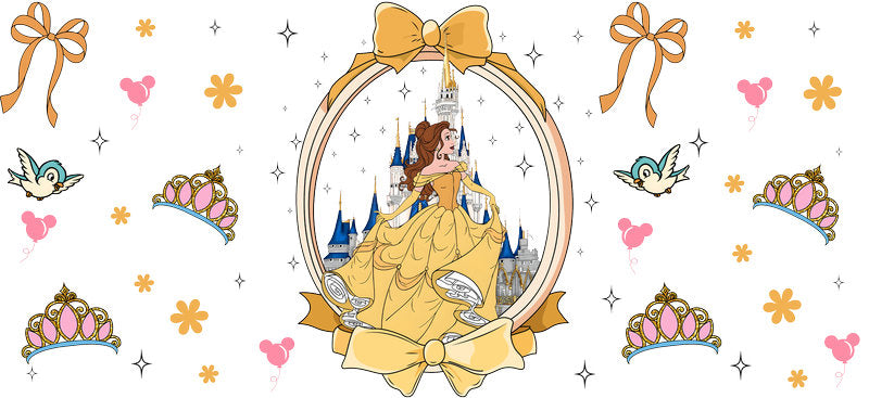 Disney Belle Princess UV DTF Cup Decal Design for 16oz Libbey Glass KA-7307