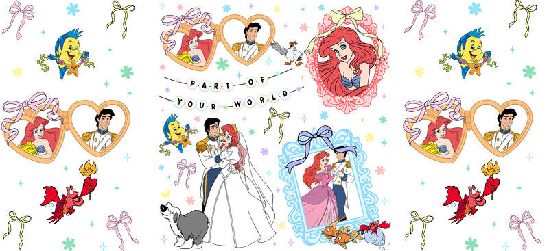 Disney Princess Character UV DTF Tumbler Wrap Design for 16oz Libbey Glass KA-7309
