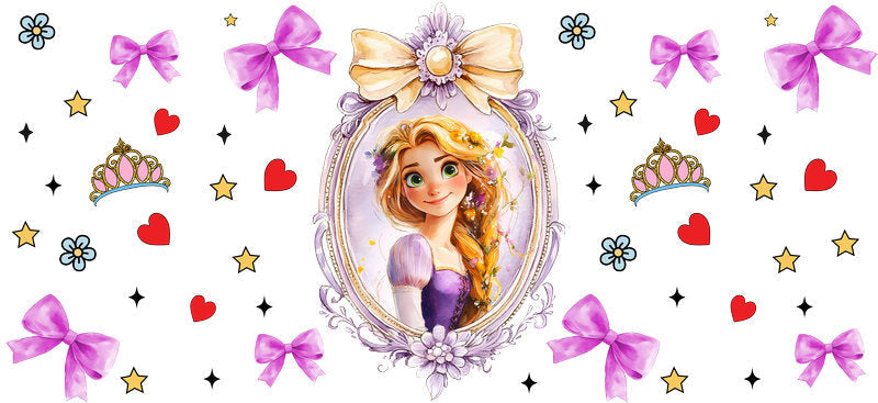 Disney Rapunzel Portrait UV DTF Tumbler Wrap Design for 16oz Libbey Glass KA-7315