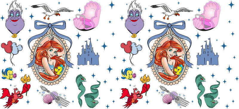 Disney Ariel Castle UV DTF Tumbler Wrap Design for 16oz Libbey Glass KA-7327