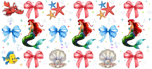 Disney Ariel Bow UV DTF Cup Wrap Design for 16oz Libbey Glass KA-7338