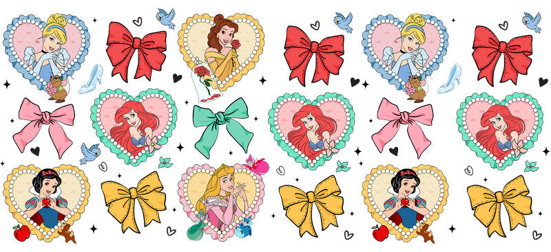 Disney Princess Heart UV DTF Cup Wrap Design for 16oz Libbey Glass KA-7344