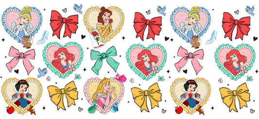 Disney Princess Heart UV DTF Cup Wrap Design for 16oz Libbey Glass KA-7344