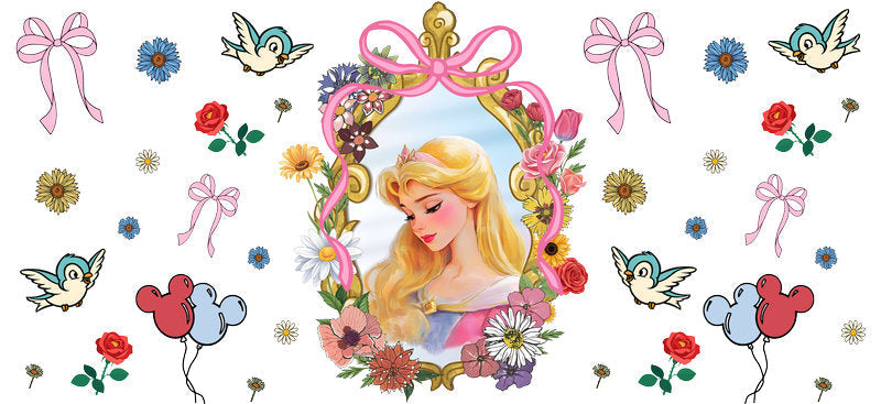 Disney Rapunzel Floral UV DTF Cup Wrap Design for 16oz Libbey Glass KA-7347