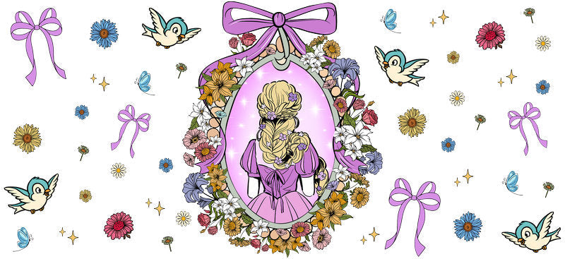 Disney Rapunzel Rose UV DTF Cup Wrap Design for 16oz Libbey Glass KA-7359
