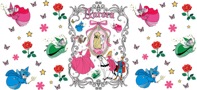 Disney Aurora Vintage UV DTF Cup Decal Design for 16oz Libbey Glass KA-7361