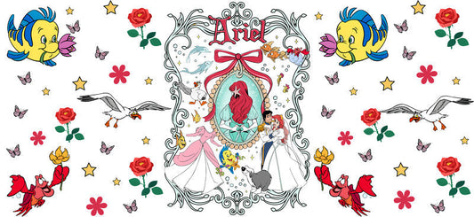 Disney Ariel Vintage UV DTF Tumbler Wrap Design for 16oz Libbey Glass KA-7363