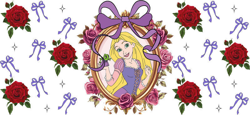 Disney Rapunzel Rose UV DTF Tumbler Wrap Design for 16oz Libbey Glass KA-7375