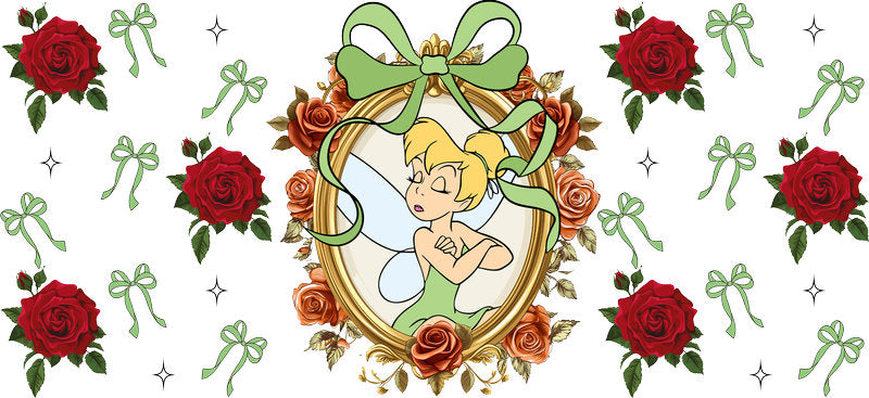 Disney Tinker Bell Rose UV DTF Cup Wrap Design for 16oz Libbey Glass KA-7380