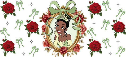 Disney Tiana Rose UV DTF Tumbler Wrap Design for 16oz Libbey Glass KA-7381
