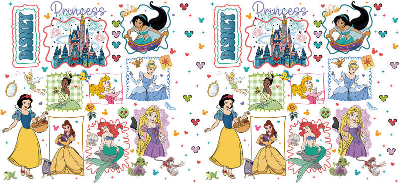 Disney Princess Character UV DTF Tumbler Wrap Design for 16oz Libbey Glass KA-7408