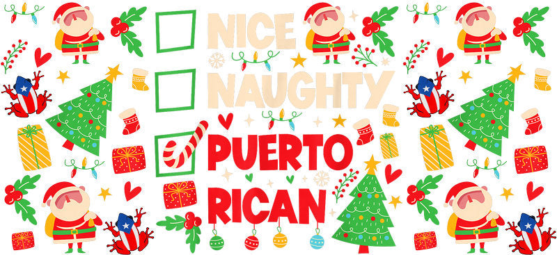 Puerto Rican Christmas UV DTF Cup Wrap Design for 16oz Libbey Glass KA-7416