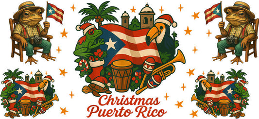 Puerto Rico Christmas Flag UV DTF Cup Wrap Design for 16oz Libbey Glass KA-7418