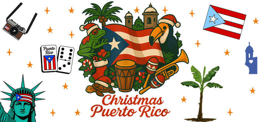Puerto Rico Christmas Town UV DTF Cup Wrap Design for 16oz Libbey Glass KA-7437