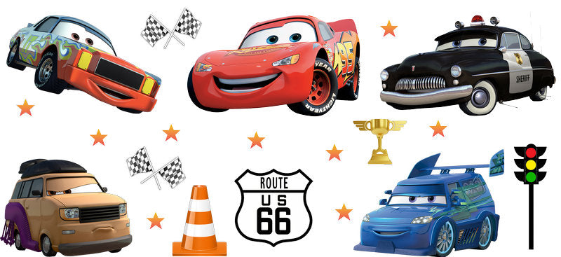 Disney Cars Route 66 Racing UV DTF Cup Wrap Design for 16oz Libbey Glass KA-7475