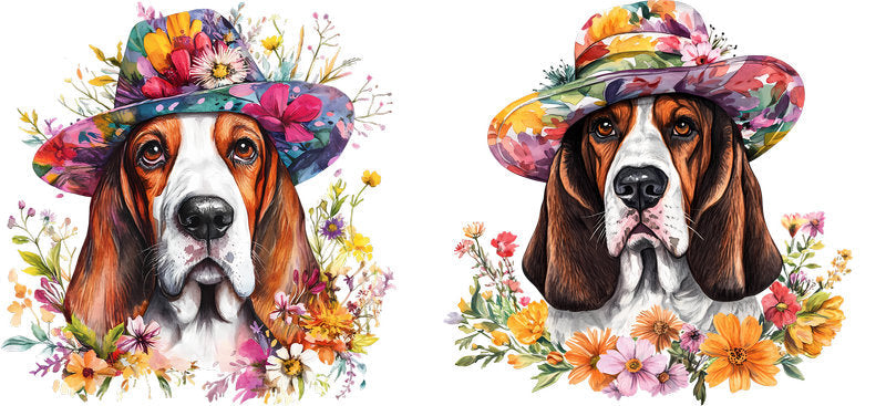 Floral Basset Hound Dog UV DTF Cup Wrap for 16oz Libbey Glass KA-7503