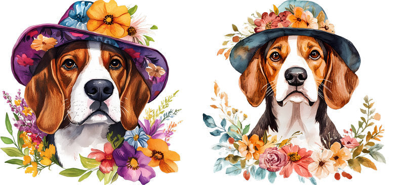 Floral Basset Hound Dog UV DTF Cup Wrap for 16oz Libbey Glass KA-7507