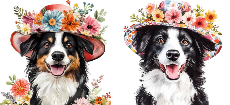 Floral Border Collie Dog UV DTF Cup Wrap for 16oz Libbey Glass KA-7510