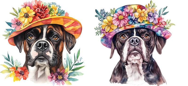 Floral Boxer Dog UV DTF Cup Wrap for 16oz Libbey Glass KA-7513