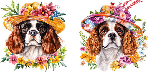 Floral Cavalier King Charles Spaniel Dog UV DTF Cup Wrap for 16oz Libbey Glass KA-7518