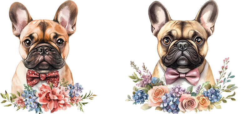 Floral French Bulldog Dog Surrounded by Peonies UV DTF Cup Wrap for 16oz Libbey Glass KA-7541