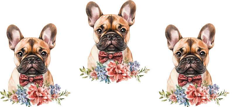 Floral French Bulldog Dog Floral Frame UV DTF Cup Wrap for 16oz Libbey Glass KA-7542