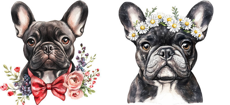 Floral French Bulldog Dog Cute Flower Arrangement UV DTF Cup Wrap for 16oz Libbey Glass KA-7543
