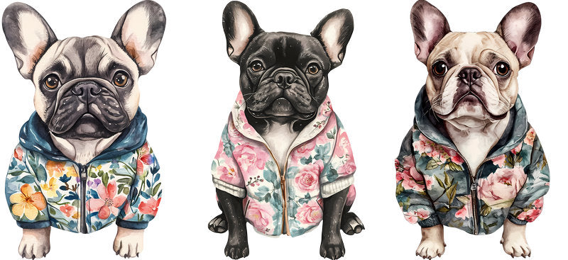 Floral French Bulldog Dog Daisy Flower Design UV DTF Cup Wrap for 16oz Libbey Glass KA-7549