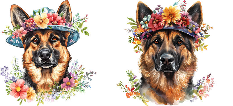 Floral German Shepherd Dog Botanical Garden UV DTF Cup Wrap for 16oz Libbey Glass KA-7555