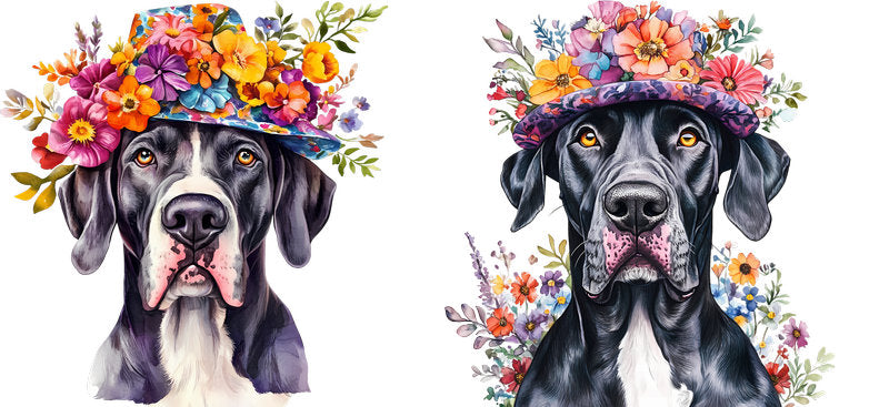 Floral Great Dane Dog Wearing Flower Crown UV DTF Cup Wrap for 16oz Libbey Glass KA-7562