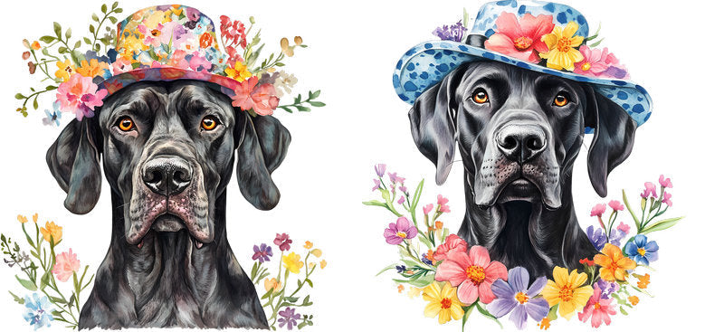 Floral Great Dane Dog in Botanical Garden UV DTF Cup Wrap for 16oz Libbey Glass KA-7563