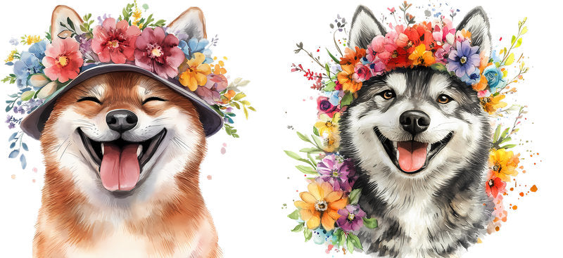 Floral Shiba Inu Dog with Rustic Flower Wreath UV DTF Cup Wrap for 16oz Libbey Glass KA-7564