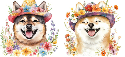 Floral Shiba Inu Dog Wearing Spring Blossom Crown UV DTF Cup Wrap for 16oz Libbey Glass KA-7565