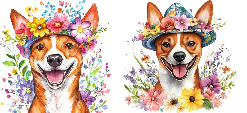 Floral Corgi Dog with Pink Flower Bouquet UV DTF Cup Wrap for 16oz Libbey Glass KA-7566